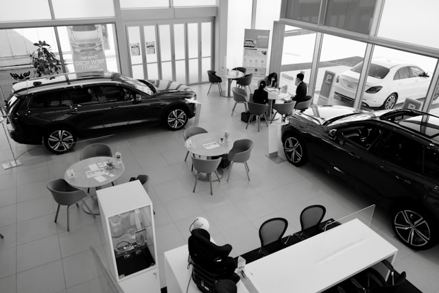 Concession automobile vue de haut